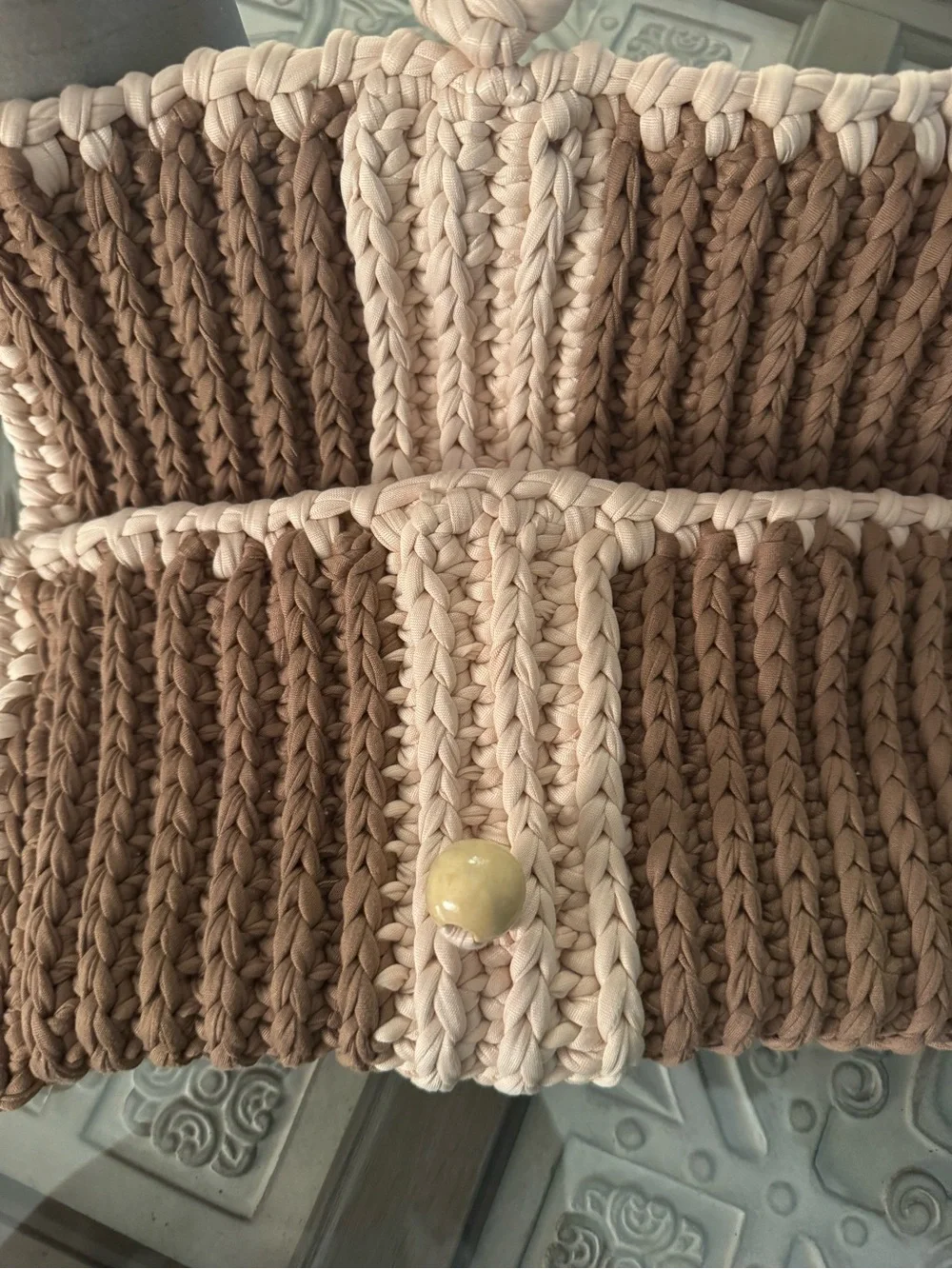 Bonita Bolso Handmade Crocheted Foldover Clutch - Beige and Brown by Yvonne